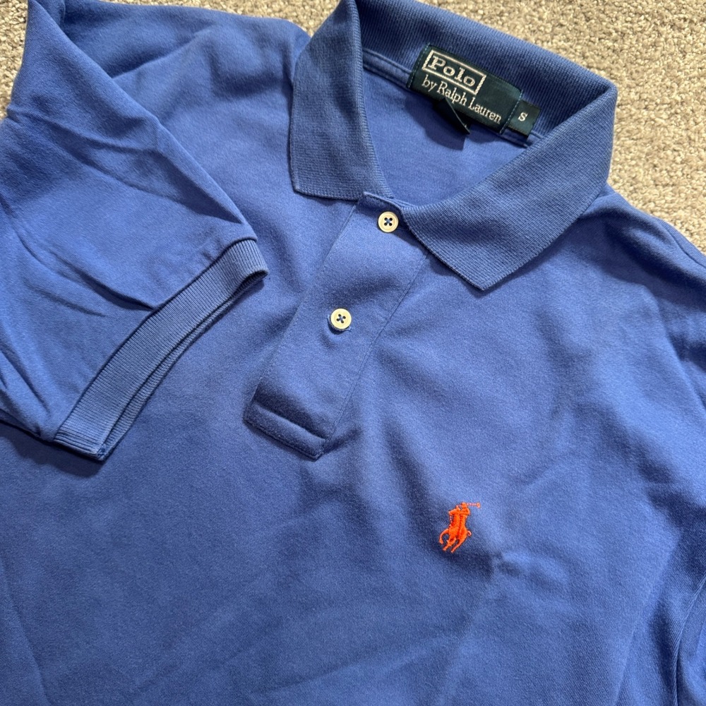 Ralph Lauren Polo Shirt Mens Small Blue Solid Cotton Classic Preppy Rugby Knit